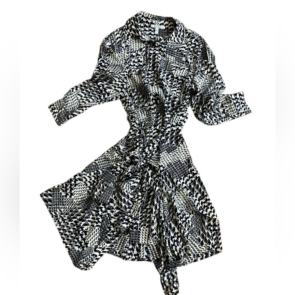 10 Crosby Derek Lam Chic Black and White Patterned Tie Front Dress- Sz 6